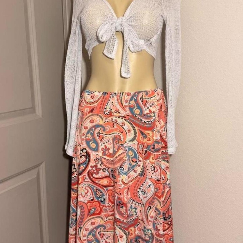 NY Collection orange, blue, and multicolor paisley print midi skirt!